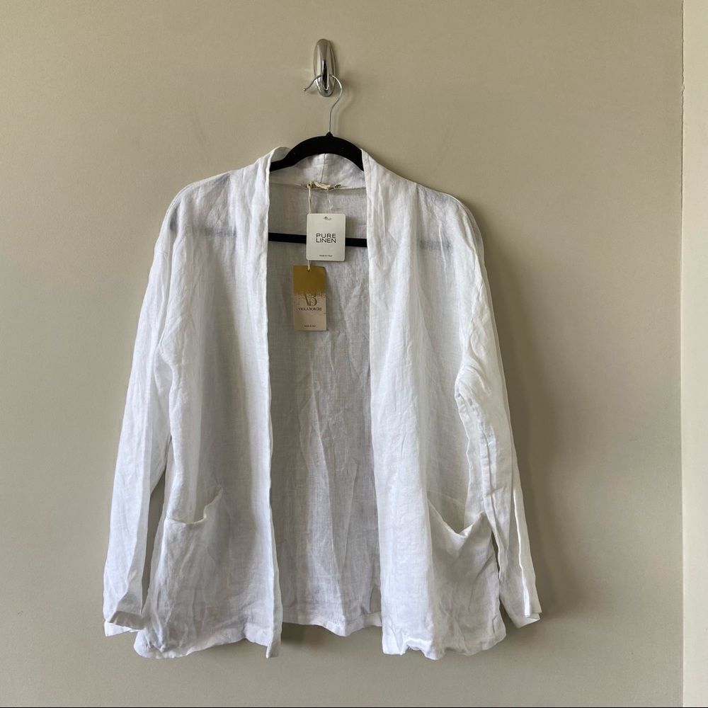 Nwt-viola Borghi Prue Linen Double Pocket Lightweight Open Jacket (Small)